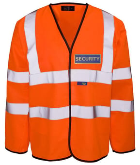 picture of SECURITY Printed Front and Back Orange Hi-Vis Long Sleeve Jerkin - ST-37481-SEC