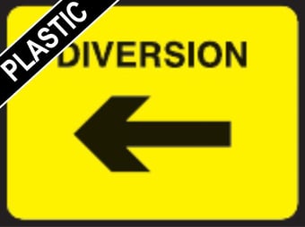 picture of Temporary Traffic Signs - Diversion Left Arrow - 600 x 450Hmm - Non Reflective - Rigid Plastic - [IH-ZT7-RP] - (MP)