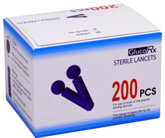 picture of GlucoRx Lancets - Sterile Tri-bevel Point - Box of 200 - [FA-3491354] - (DISC-X)