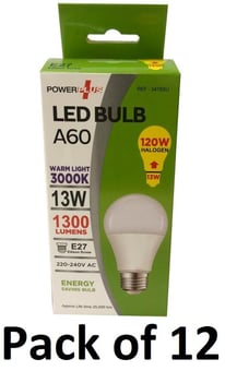 picture of Power Plus - 13W - E27 Energy Saving A60 LED Bulb - 1300 Lumens - 3000k Warm Light - Pack of 12 - [PU-3478]