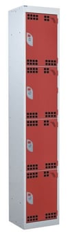 picture of QMP Tool Charging Locker - Perforated Door - Standard Plug - 4 Compartment - Red - 1800H x 300W x 450D mm - [QM-BL1830454RPX]