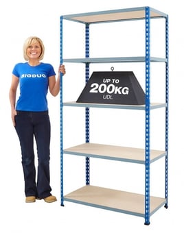 Picture of BiG200 Blue & Galvanised Shelving 5 Levels - Chipboard Shelves - 1830h x 915w x 455d mm - [BDU-B21809045BZ]