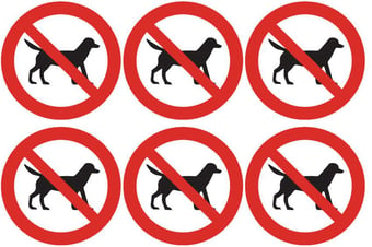 picture of Safety Labels - No Dogs 2 Symbol (24 pack) 6 to Sheet - 75mm dia - Self Adhesive Vinyl - [IH-SL05-SAV]
