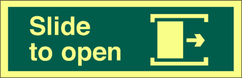 picture of Photoluminescent Slide to Open Sign - Pointing East - 300 x 100Hmm - Self Adhesive Rigid Plastic - [AS-PH63-SARP]