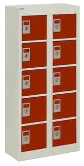 picture of QMP Wall-Mounted Personal Effects Locker - 10 Compartment - Red Doors - 940H x 450W x 190D mm - [QM-LR944519WRXX]
