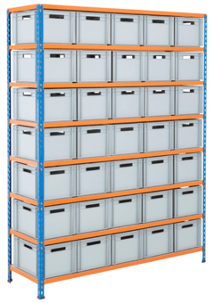 picture of BiGDUG BiG340 Shelving - 1980h x 1525w x 455d mm - 35x 20L Euro Containers - [BDU-UZK615435]