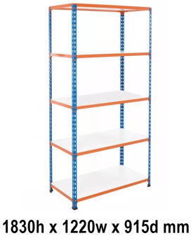 picture of BiGDUG BiG200 Shelving 5 Levels - Melamine Shelves - 1830h x 1220w x 915d mm - 80kg UDL - [BDU-B21812095BOM]