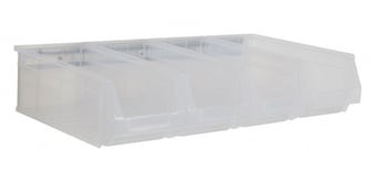 picture of BiGDUG Wall Mounted Bin Rail Kit - 4 x Clear Plastic Parts Bins - 130h x 640w x 336d mm - [BDU-TYBRB53C]