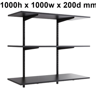 picture of BiGDUG Twin Slot Shelving Kit - 1000h x 1000w x 200d mm - 3 Graphite Grey Melamine Levels - [BDU-TSB1023G]