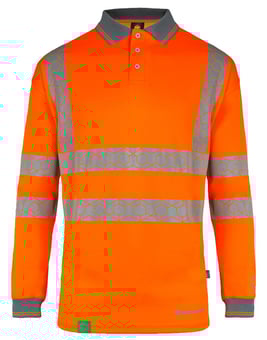 picture of Beeswift Envirowear Hi-Vis Long Sleeve Recyclable Polo Shirt - Orange - BE-EWCPKLSOR
