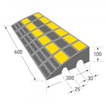 picture of TRAFFIC-LINE Kerb Ramp - Heavy Duty - 600 x 300 x 100mmH - Black with Yellow Reflective Panels - [MV-279.23.929]