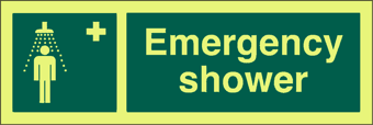 picture of Photoluminescent Emergency Shower Sign - 300 x 100Hmm - Self Adhesive Rigid Plastic - [AS-PH64-SARP]