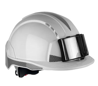 Picture of JSP EVOLite - CR2 - White Safety Helmet Vented with Standard Peak - Revolution Wheel Ratchet and ID Badge Holder - [JS-AJB170-D00-100]