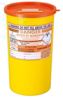 Picture of SHARPSGUARD Orange Lid 5 Ltr Sharps Bin NHS Code FSL121 BS7320:1990 - [DH-DD471OL]