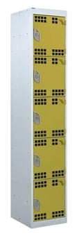 picture of QMP Tool Charging Locker - Perforated Door - RCD Plug - 5 Compartment - Yellow - 1800H x 300W x 450D mm - [QM-BR1830455YPX]