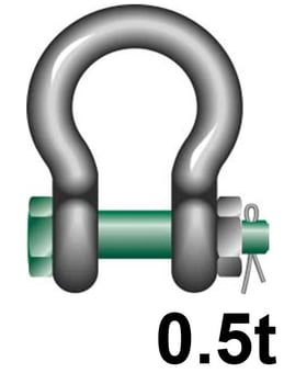 picture of Green Pin Standard Bow Shackle with Safety Nut and Bolt Pin - 0.5t W.L.L - [GT-GPSAB.5]