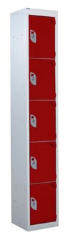 picture of QMP Tool Charging Locker - Solid Door - RCD Plug - 5 Compartment - Red - 1800H x 450W x 450D mm - [QM-BR1845455RSX]