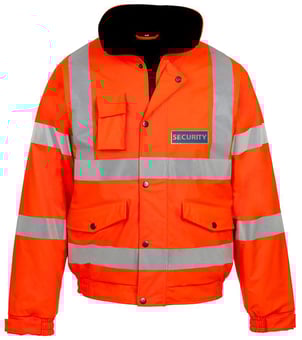 picture of SECURITY Printed Front and Back - Supertouch Orange Hi Vis Storm Bomber Jacket With Concealed Hood - ST-36881-SEC - (HP)