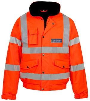 Picture of SECURITY Printed Front and Back - Supertouch Orange Hi Vis Storm Bomber Jacket With Concealed Hood - ST-36881-SEC - (HP)