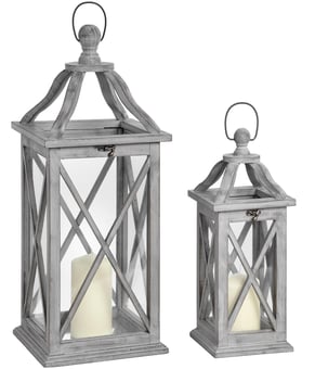 Picture of Hill Interiors Grey Cross Section Lanterns With Open Tops - Set Of Two - [PRMH-HI-17460]