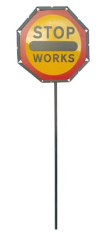 picture of Stop/Works Lollipop Metal Pole - Plastic Sign - [TNN-TN-SWMP] - (NICE)