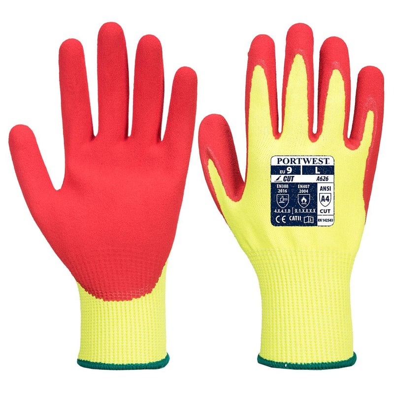 picture of Portwest A626 Vis-Tex Nitrile HR Yellow/Red Cut Gloves - PW-A626Y5R