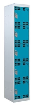 picture of QMP Tool Charging Locker - Perforated Door - RCD Plug - 5 Compartment - Light Blue - 1800H x 300W x 450D mm - [QM-BR1830455UPX]