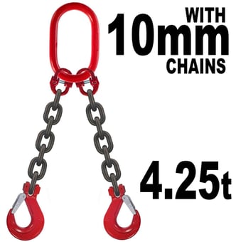picture of 10mm Double Leg Grade 80 Chain Sling with Hooks - Working Load Limit: 4.25t - [GT-CS10DL]
