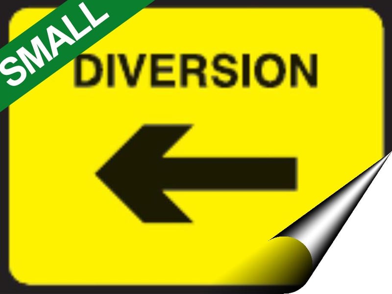 picture of  Temporary Traffic Signs - Diversion Left Arrow SMALL - 400 x 300Hmm - Self Adhesive Vinyl - [IH-ZT7S-SAV]