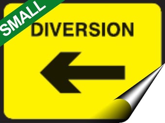 picture of  Temporary Traffic Signs - Diversion Left Arrow SMALL - 400 x 300Hmm - Self Adhesive Vinyl - [IH-ZT7S-SAV]