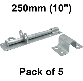 picture of Galvanised Brenton Heavy Padlock Bolt 1A Pattern - 250mm (10") - Pack of 5 - [CI-DB12L]
