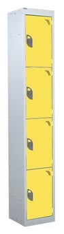 picture of QMP Tool Charging Locker - Solid Door - RCD Plug - 4 Compartment - Yellow - 1800H x 450W x 450D mm - [QM-BR1845454YSX]