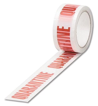 picture of Self Adhesive - 50mm x 66m - Quarantine Printed Tape Red on White - Sold per Roll - [EM-113048x66QUARANTINE]