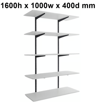 picture of BiGDUG Garage Wall Mounted Shelving Kit - 1600h x 1000w x 400d mm - 5 White Melamine Levels - [BDU-TSB1645WG]