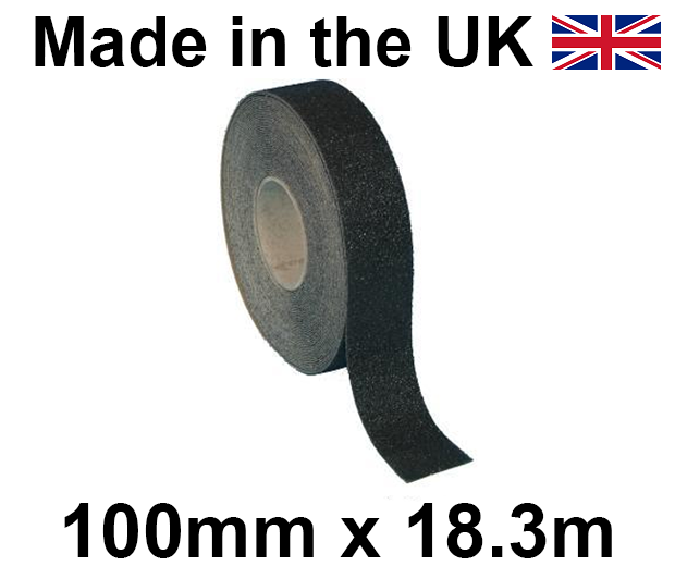 Black Coarse Heavy Duty Anti-Slip Self Adhesive Tape - 100mm x 18.3m Roll - [HE-H3401C-N-(100)]