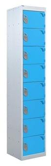 picture of QMP Tool Charging Locker - Solid Door - Standard Plug - 8 Compartment - Light Blue - 1800H x 300W x 450D mm - [QM-BL1830458USX]