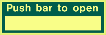 picture of Photoluminescent Push Bar to Open Sign - Luminescent Bar - 300 x 100Hmm - Self Adhesive Rigid Plastic - [AS-PH12-SARP]