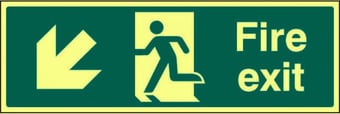 picture of Photoluminescent Fire Exit Sign - Arrow South West - 400 x 150Hmm - Self Adhesive Rigid Plastic - [AS-PH7-SARP]