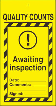Picture of Tye Tags - Awaiting Inspection - 80 X 150Hmm (Pack of Ten) - Flexible Plastic - [AS-QU24-PVC]