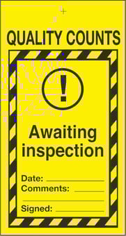 Picture of Tye Tags - Awaiting Inspection - 80 X 150Hmm (Pack of Ten) - Flexible Plastic - [AS-QU24-PVC]