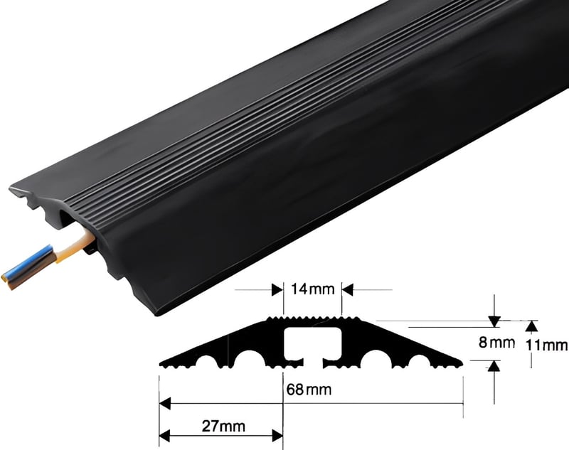 Vulcascot Eco Office Floor Cable Protector - 14 x 8 mm Channel - Black - Price per meter - [VS-RO7]