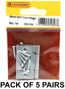 picture of Centurion BZP Flush Hinges - 38mm - Pack of 5 Pairs - [CI-CH117P]
