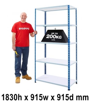 picture of BiG200 Blue & Galvanised Shelving 5 Levels - Melamine Shelves - 1830h x 915w x 915d mm - [BDU-B21809095BZM]