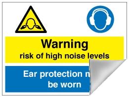 Picture of Warning Noise Levels Ear Protection Sign - 400 X 300Hmm - Self Adhesive Vinyl - [AS-MA99-SAV]