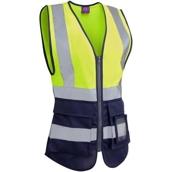 picture of Lynmouth Hi-Vis Yellow/Navy Women's Superior Waistcoat - LE-WL11-Y/NV - (PS)