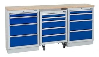 picture of BiGDUG 2041mm Wide Workbench - 1x Roll Cabinet - 2x 4 Drawer Cabinet - Multiplex Worktop - [BDU-TGC3R3GBM] - (LP)