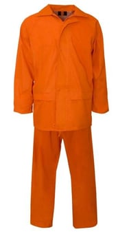 picture of PVC Waterproof Orange Rainsuit With Hood - Jacket and Trousers - ST-18371