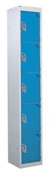 picture of QMP Tool Charging Locker - Solid Door - RCD Plug - 5 Compartment - Light Blue - 1800H x 300W x 450D mm - [QM-BR1830455USX]