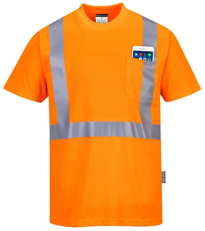 picture of Portwest - Hi-Vis Orange Pocket T-Shirt - Conforms to EN ISO 20471 Class 2 ANSI/ISEA 107-2015 and RIS-3279-TOM ISSUE 1 - PW-S190ORR