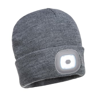 picture of Portwest - Rechargeable Twin LED Beanie - Grey - [PW-B028GRR] - (DISC-R)